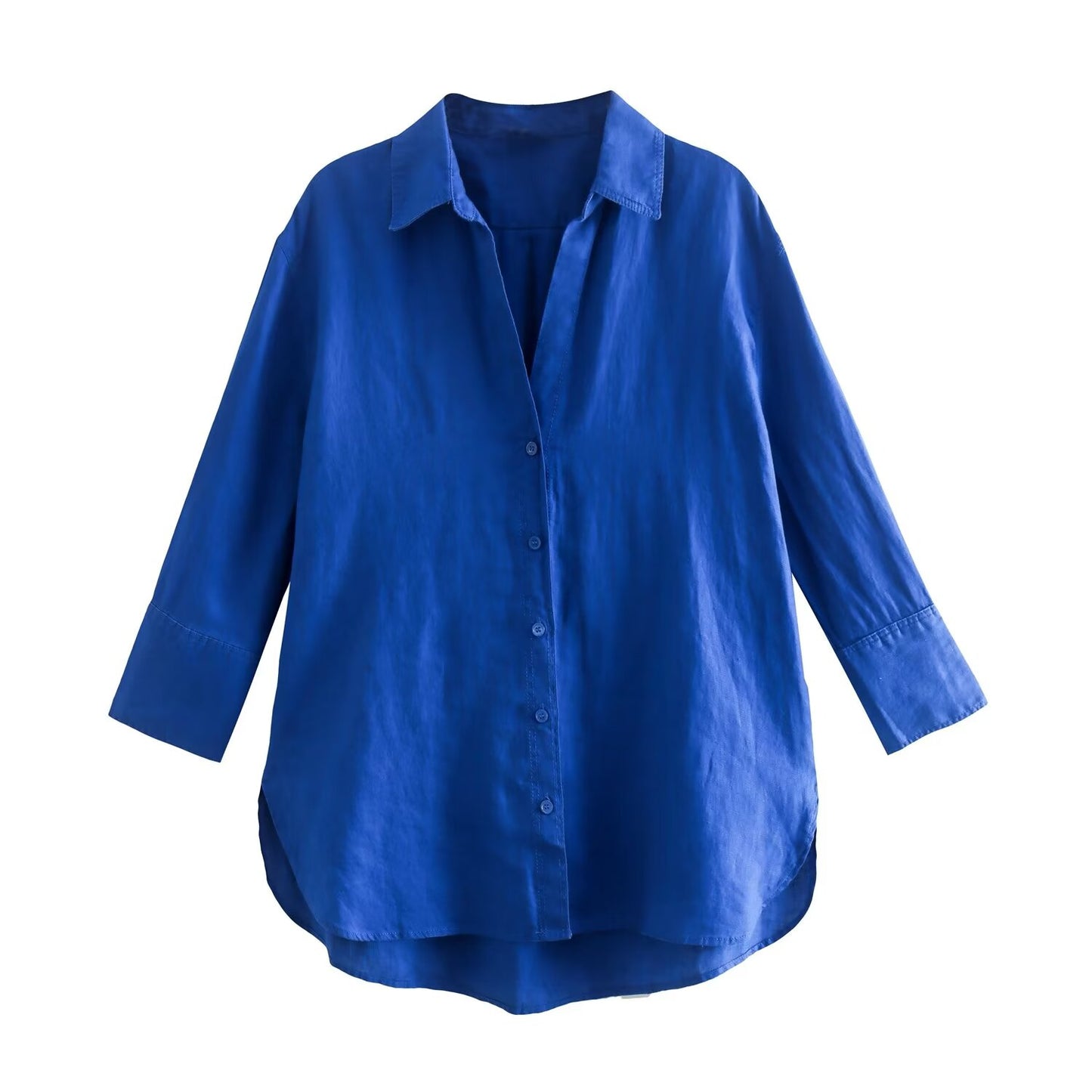 Women's casual linen blend asymmetrical shirt