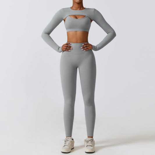 Women's New Autumn and Winter Tight-fitting Yoga Suit Nude Quick-drying Exercise Suit Slimming Fitness Suit Three-piece Suit