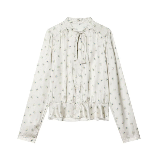 Women's bow decoration printed shirt