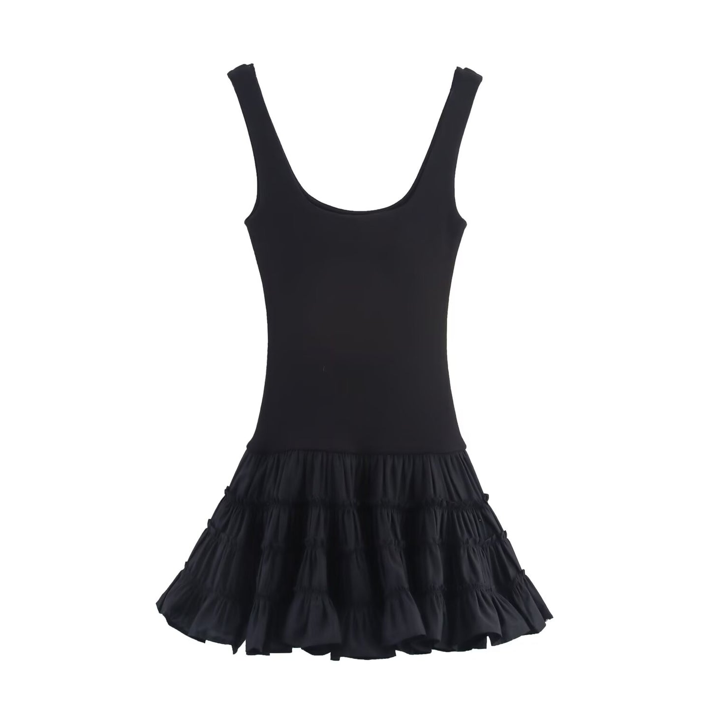 Women's New Fashion Fluffy Bottom hem Splicing Vest style Mini Dress