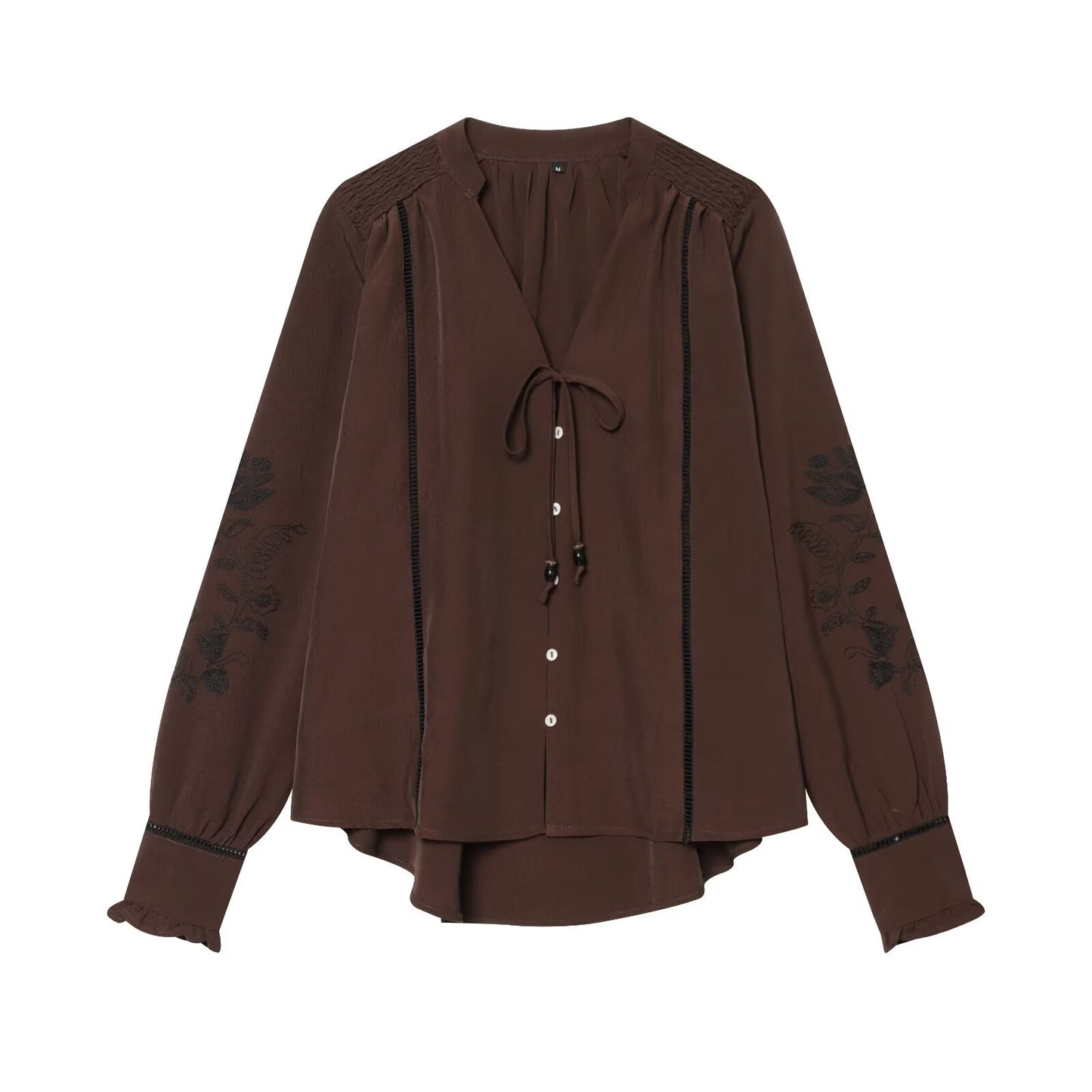 suit Women's 2 pieces lace up decorative embroidered shirt+pants
