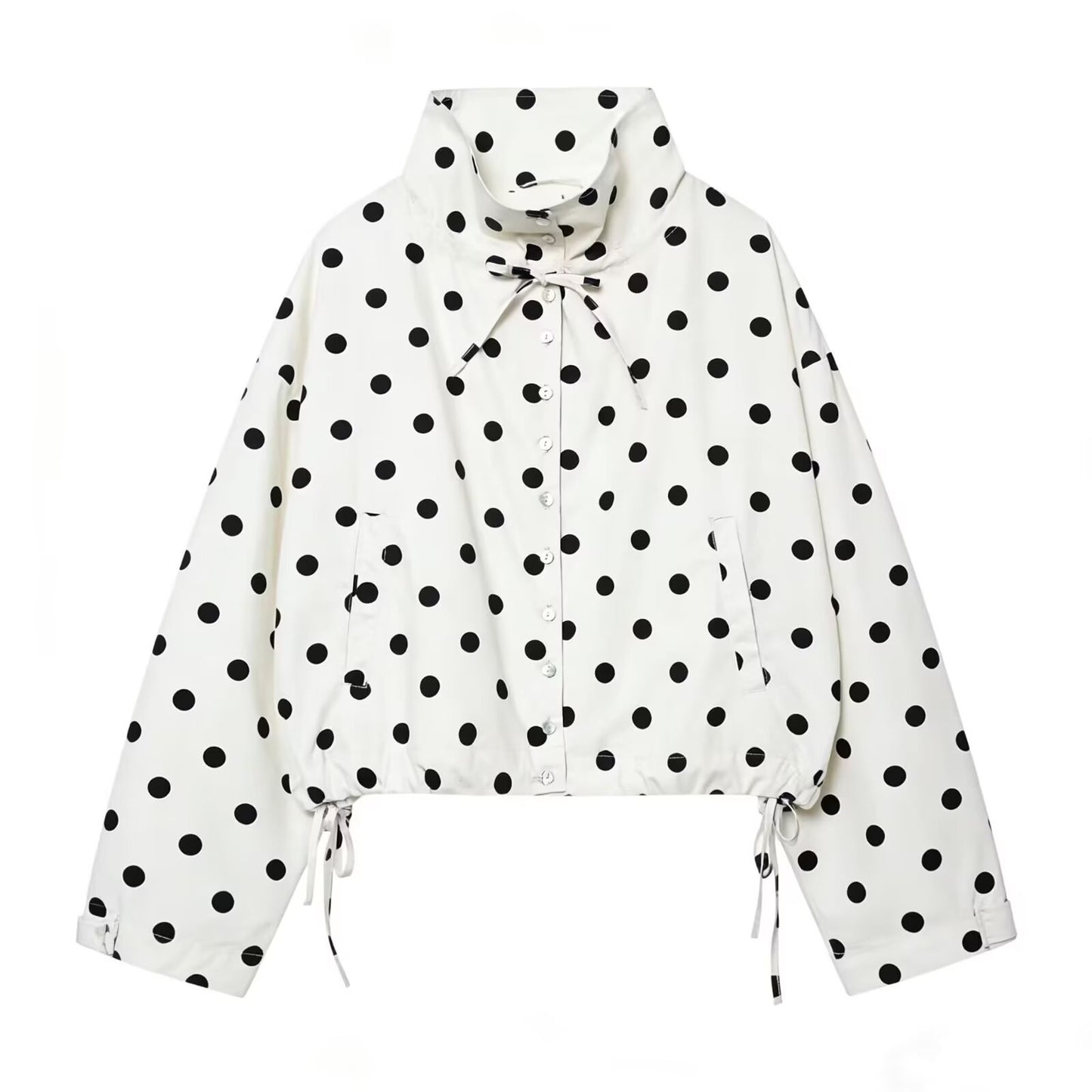 Women's lace up decorative casual polka dot Coat