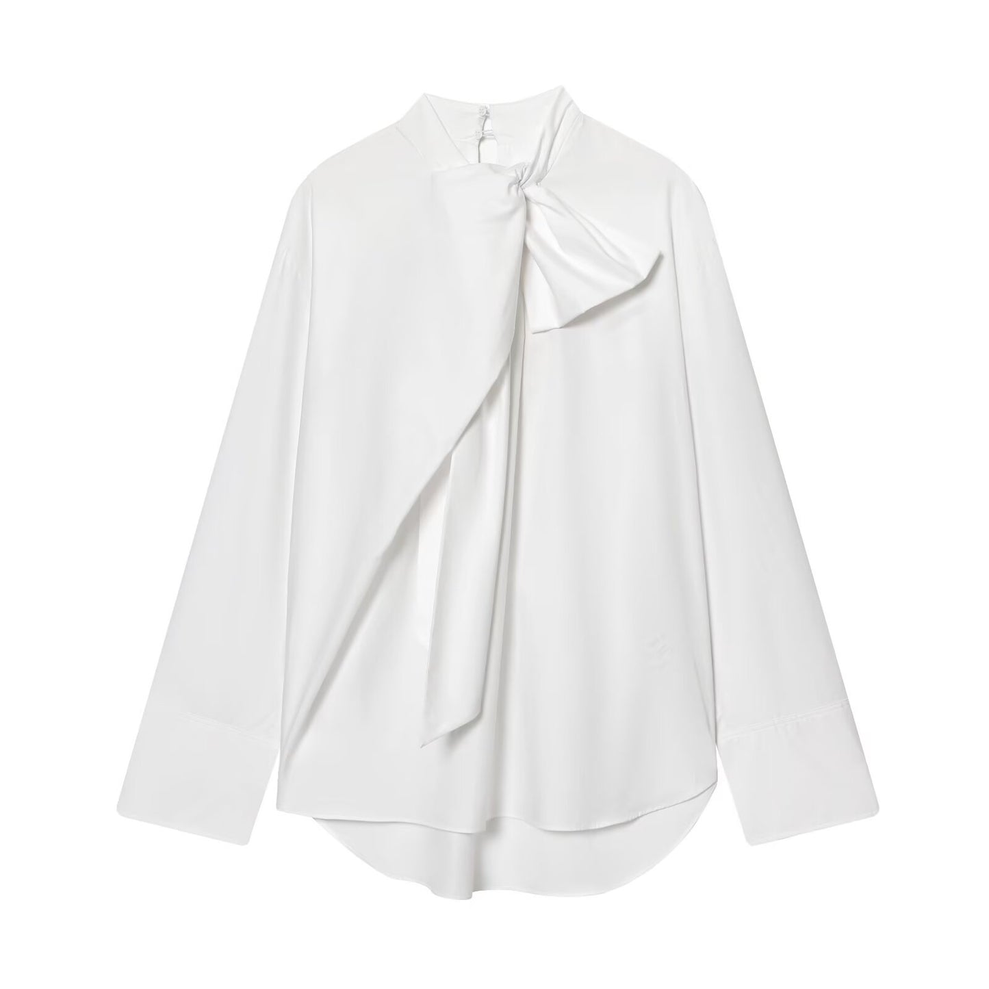 Women's 2026 loose bow decoration poplin shirt