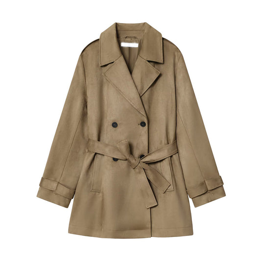 Women's new fashion with Belt loose suede effect windbreaker jacket