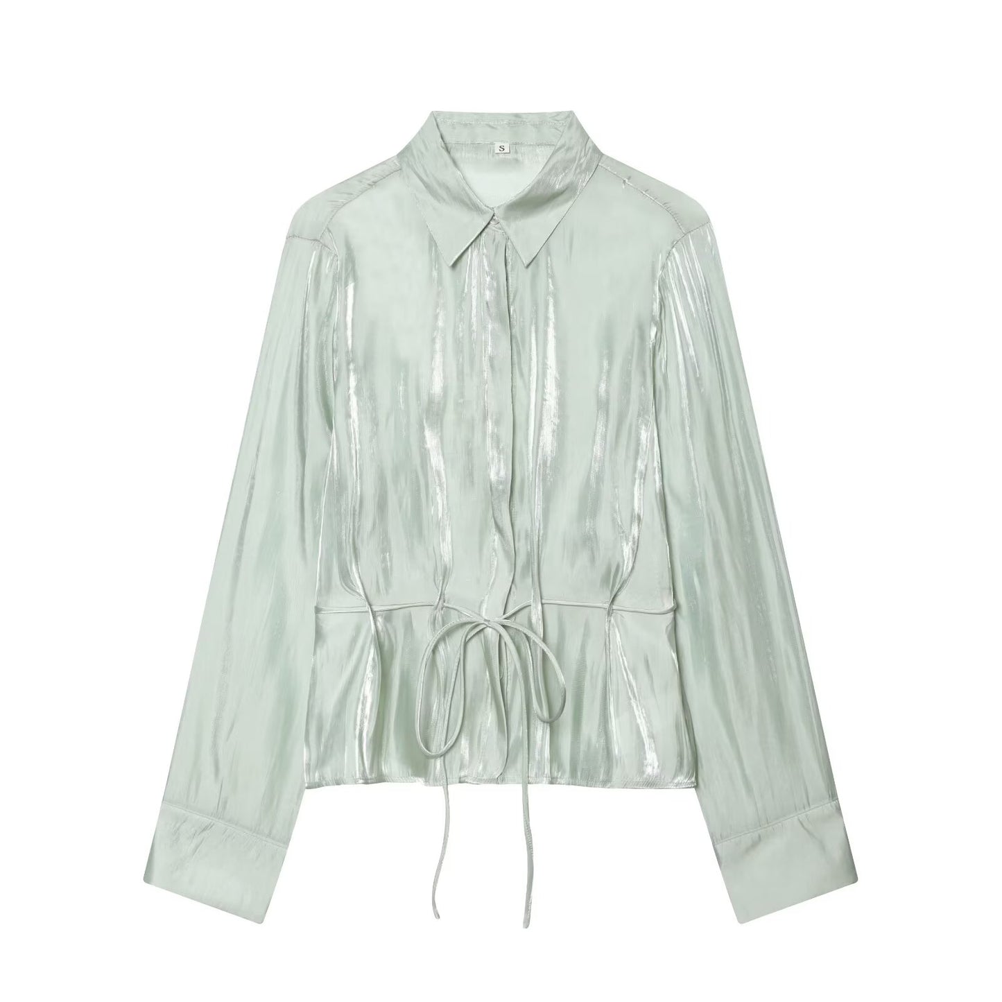 Women's metallic effect paired with belt shirt