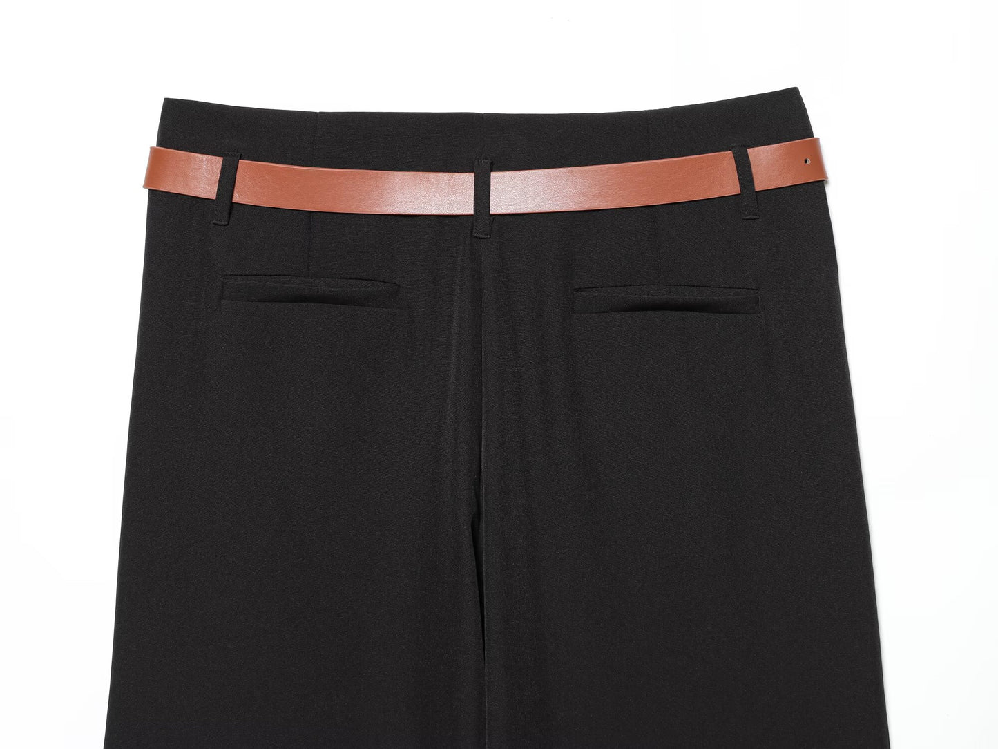 Women's casual high waisted straight leg rolled edge pants