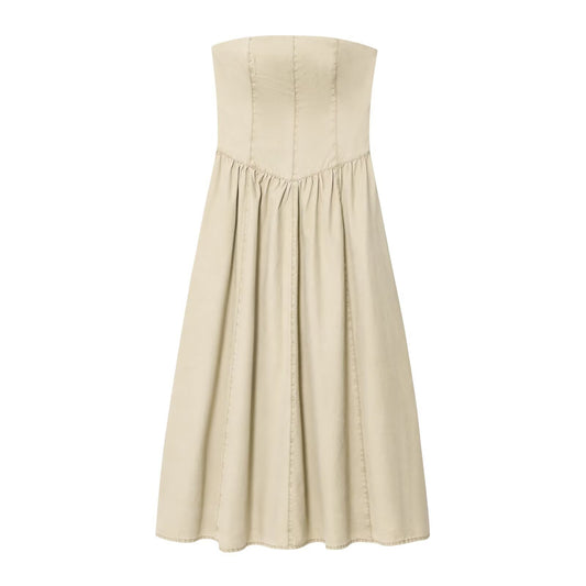 Women's new fashion wide pleated hem sleeveless strapless MIDI dress