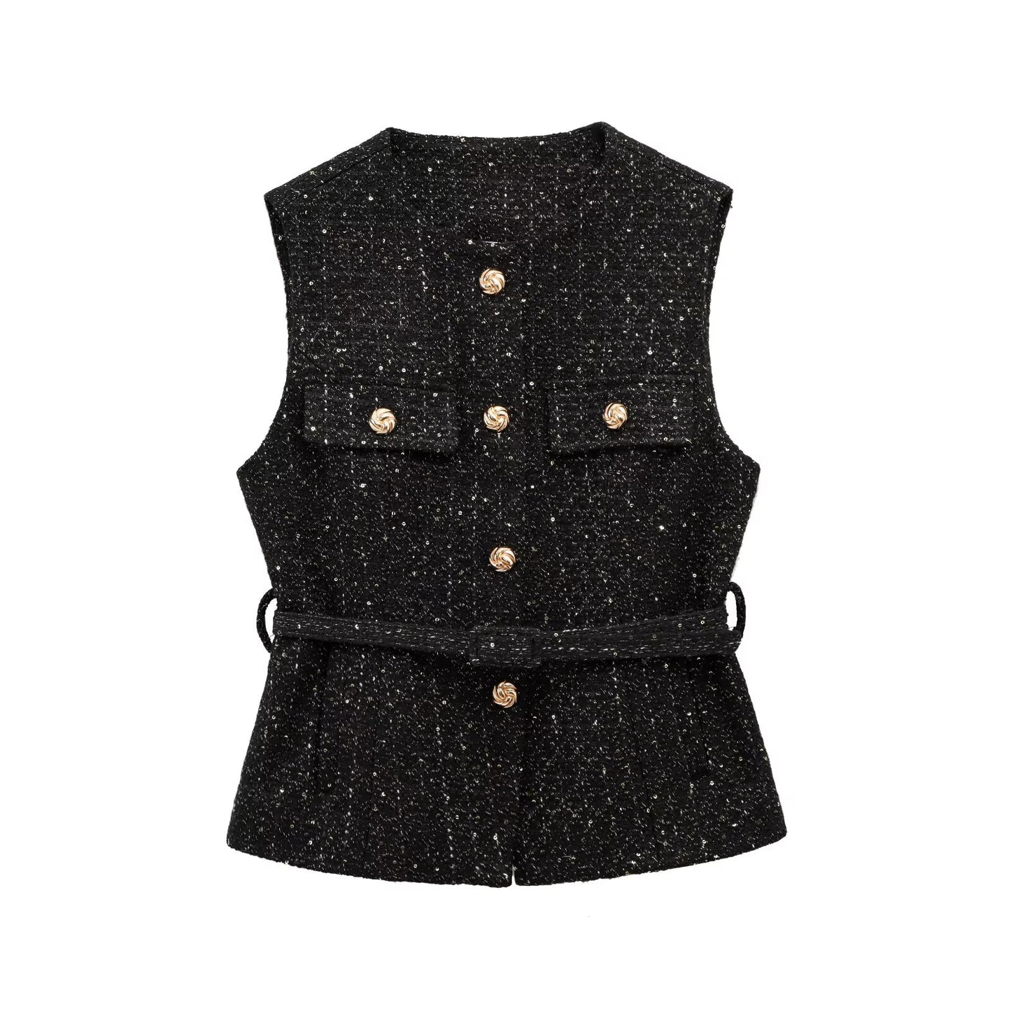 Women's with Belt bead decoration textured vest