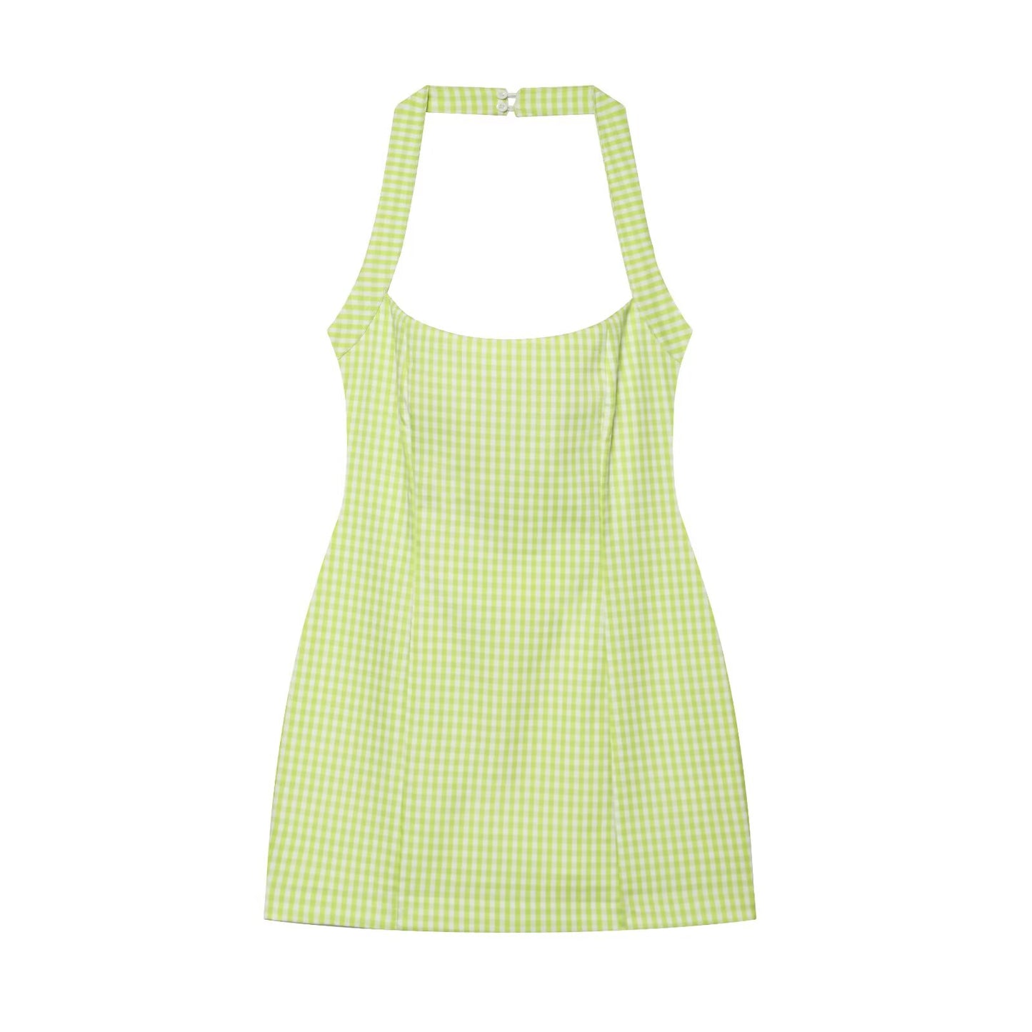 Women's slim plaid halter neck dress