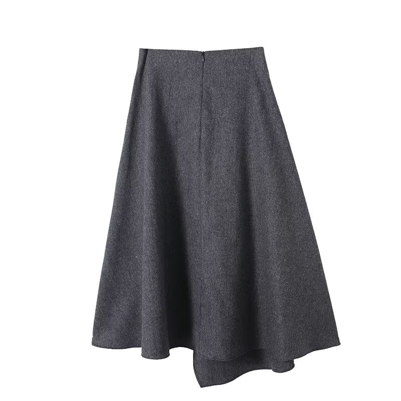 Women's irregular hem wool blend MIDI skirt