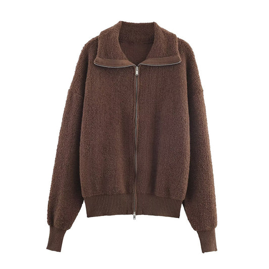 Women's lapel zipper fleece pilot jacket Coat