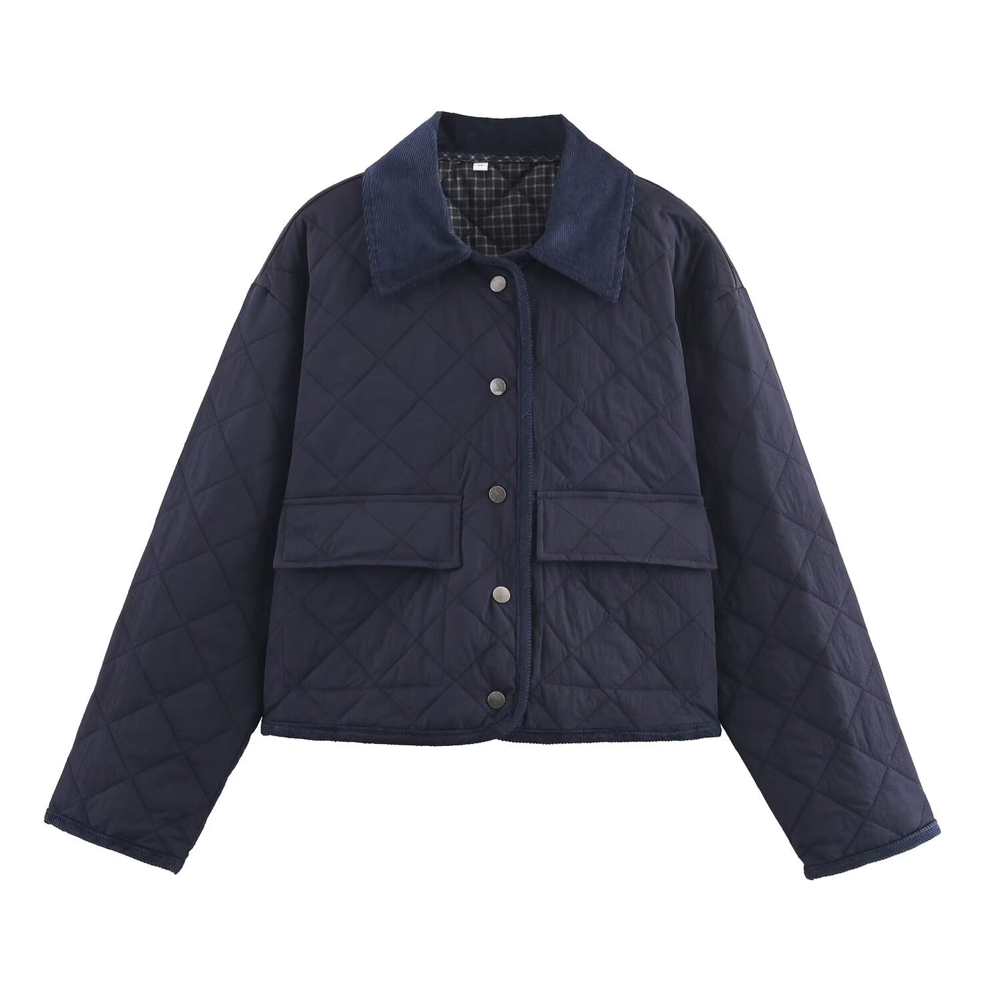 Women's New Fashion Corduroy Short Quilted Nylon Lapel Coat