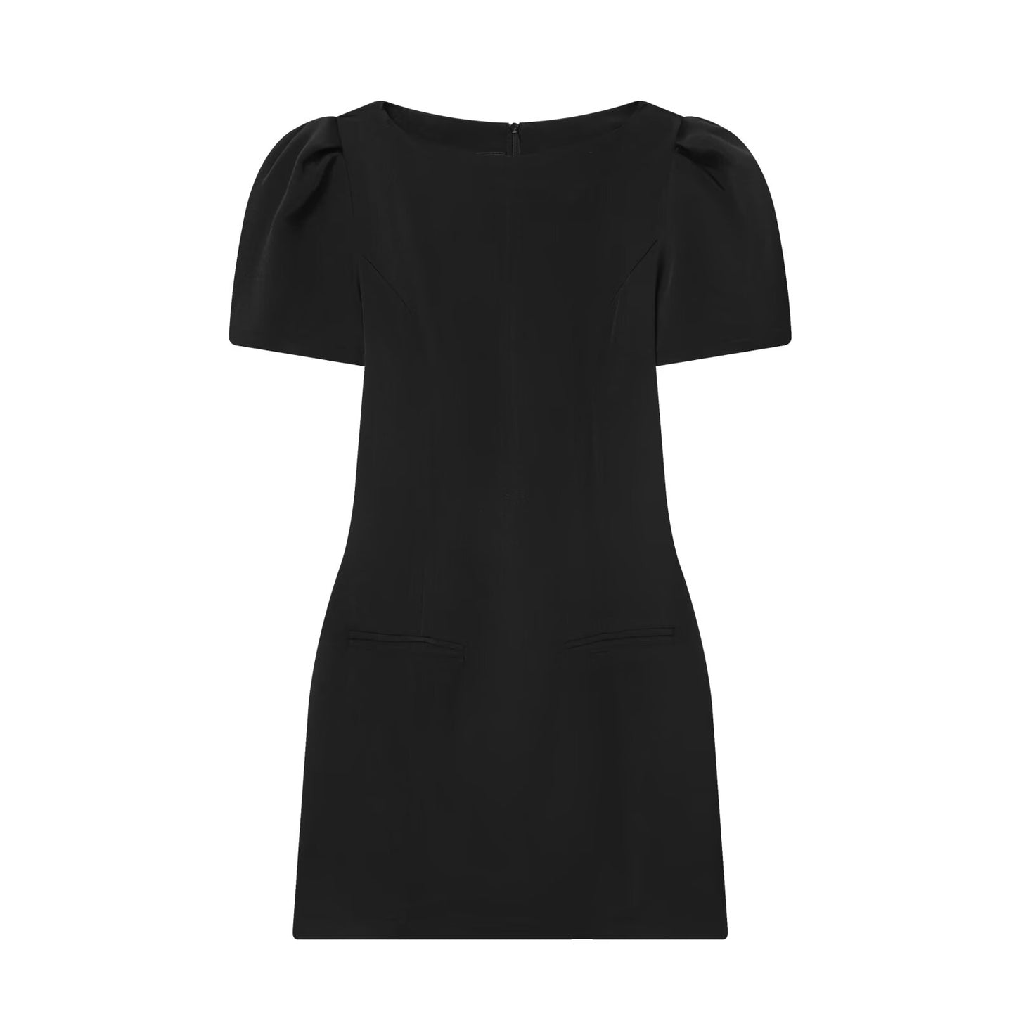 Women's black short sleeved pleated mini dress