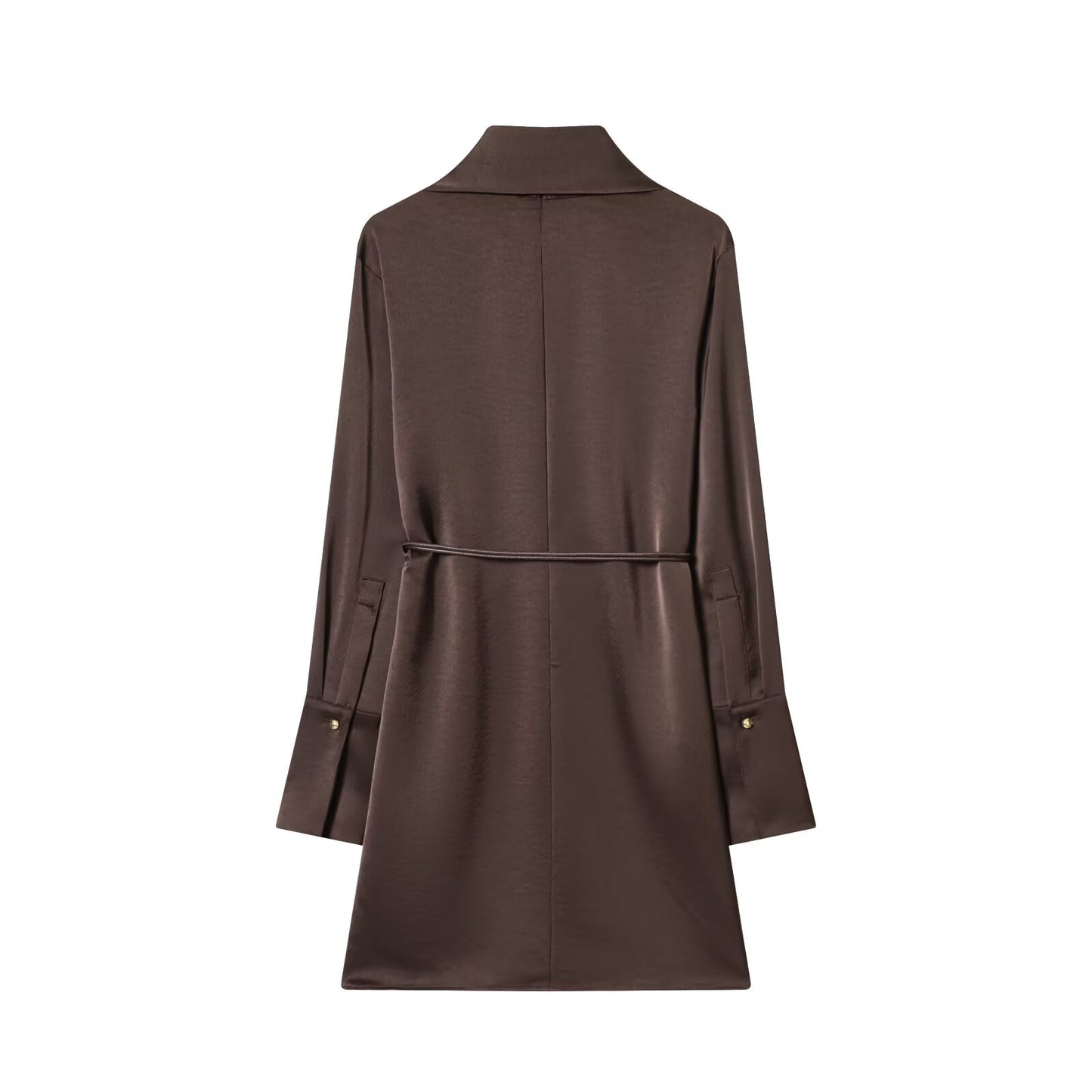 Women's With Belt Half High Neck Satin Texture Dress